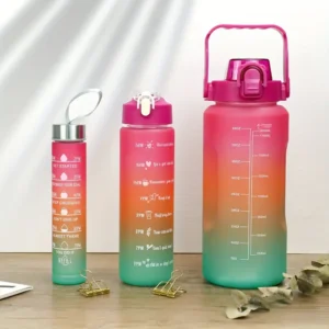 3pcs Motivational Water Bottle With Straw Sports Water Bottles Set.