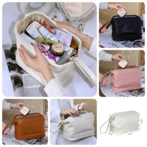 Double Layer Leather Cosmetic Pouch. (Black, Pink, brown & White) Available Colours