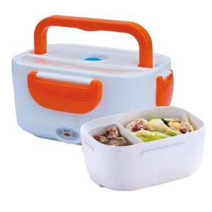 Electric Heating Lunch Box - White & Orange, Electric Heating Lunch Box