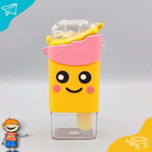 300ml Cute Plastic Cup Cartoon Ice-cream Shape Students Convenient Water Cup With Rope Straw Double-layer Sports Cup Drinkware,