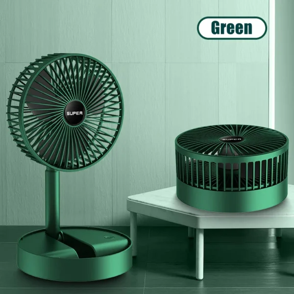 A USB rechargeable mini fan that is foldable and portable, featuring a telescopic design