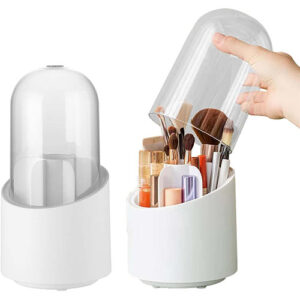 360 Degree Rotation Cosmetic Brush Holder with Transparent Top and Box with Clear Acrylic Cover.