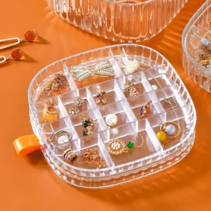 Elegant Transparent Crystal Portable Jewellery Box, Single Layer