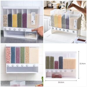 10KG Food container Wall Mount Divided Rice Cereal Dispenser