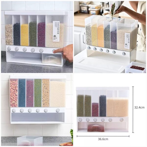 10KG Food container Wall Mount Divided Rice Cereal Dispenser - Image 2