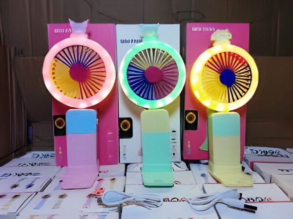 Rechargeable Handy 🌈 Sharp Lightening Effect Fan with 2 Speed Control (Mix/Random colour)