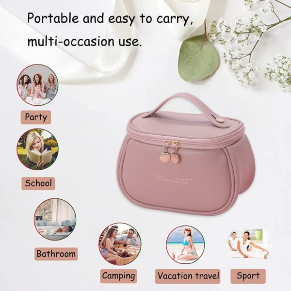 Makeup Bag, Portable Cosmetic Bag Organizer, Water-resistant PU Leather Travel toiletry bag. - Image 7