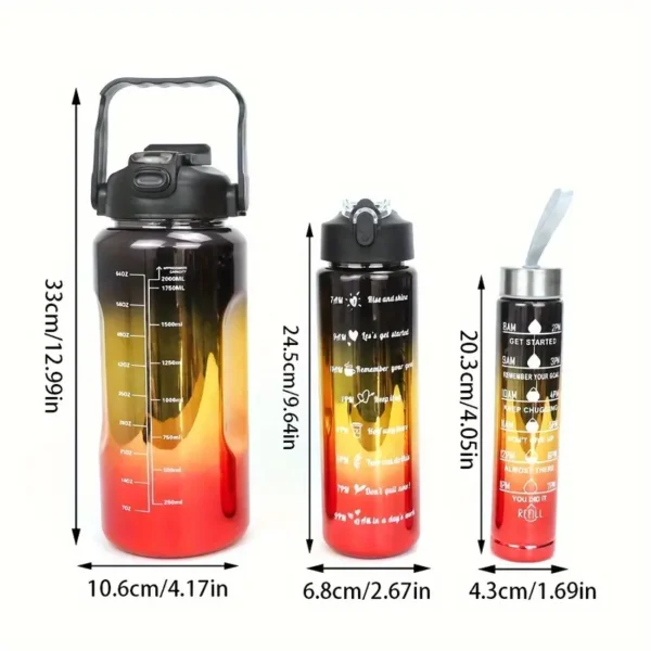 3pcs Gradient Portable Water Bottle Set with Straw - Leakproof- Perfect for Outdoor Activities & Running - BPA Free & Durable. - Image 8