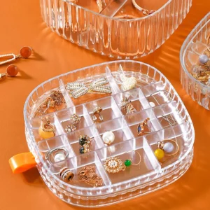 Elegant Transparent Crystal Portable Jewellery Box, 3 Layer