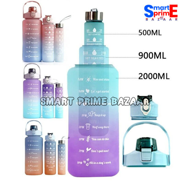 2 Colour 3Pcs Set Water Bottle with Straw, Sports Water Bottles with Handle, Leak Proof, BPA Free for Gym Fitness Outdoor Sports. - Image 3