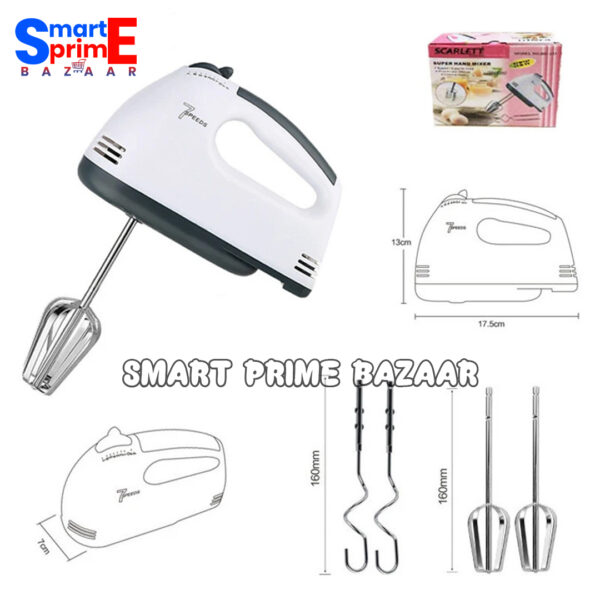 Scarlet Electrical Hand Mixer and Egg Beater, 7-Speed Stainless Steel - Image 7