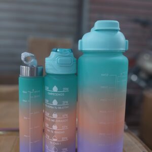 High Quality 3PCS Motivational Water Bottle Set With Stickers & Straws.