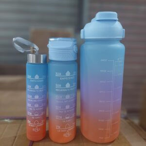 High Quality 3PCS Motivational Water Bottle Set With Stickers & Straws.