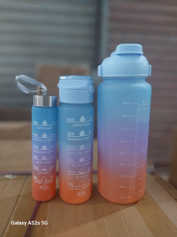 High Quality 3PCS Motivational Water Bottle Set With Stickers & Straws. - Image 2